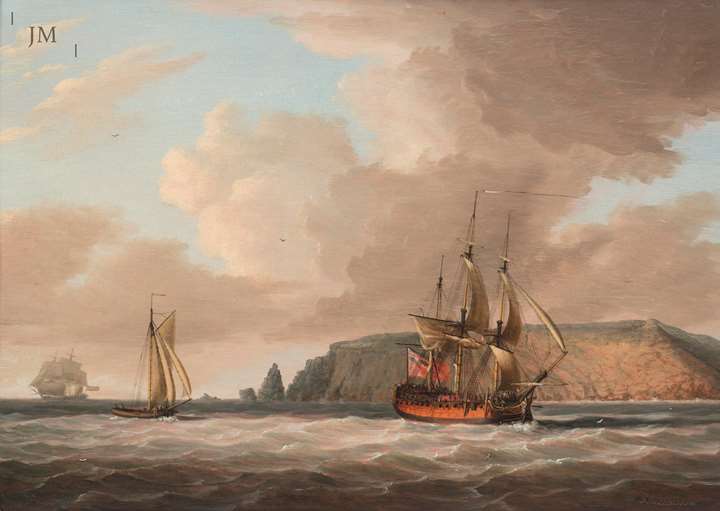 British Shipping off a Rocky Coastline